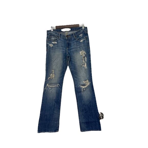 Abercrombie & Fitch Women’s Blue Distressed Emma Jeans Size 6R Mid Rise Denim - Picture 1 of 9